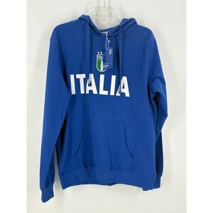 Official Italia Mens Soccer Football Hooded Sweatshirt Hoodie Blue Size S
